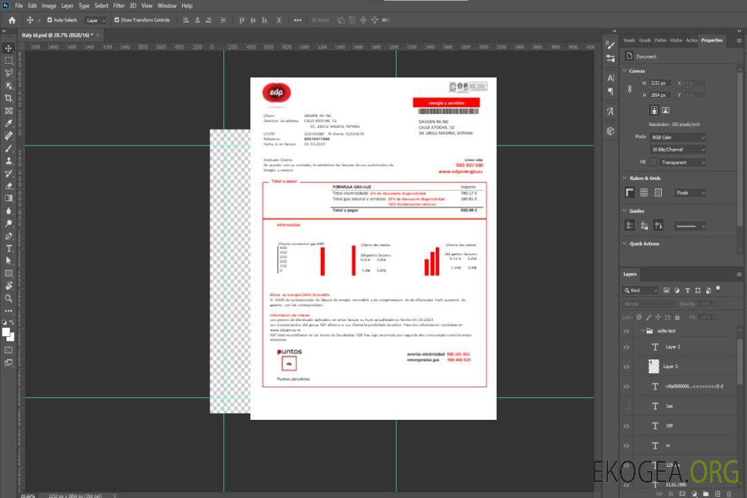 EDP ​​Espagne Energia facture commerciale de services publics, SCR template
